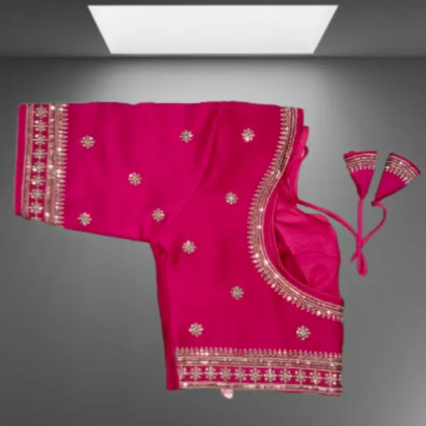 Magenta_Vichitra_Silk_Golden_Embroidered_Deep_Back_Tassel_Blouse_For_Women