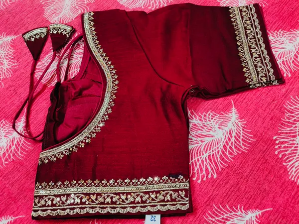 Maroon_Vichitra_Silk_Golden_Zari_Embroidered_Blouse_For_Women