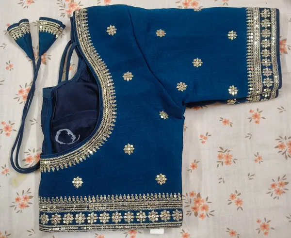 Royal_Blue_Vichitra_Silk_Gold_Sequin_Embellished_Blouse_For_Women
