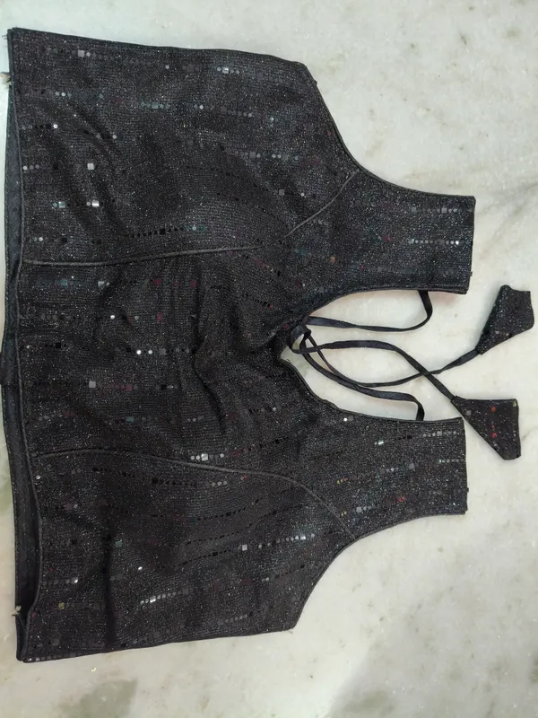 Black_Vichitra_Silk_Sequin_Sleeveless_Halter_Blouse_For_Women