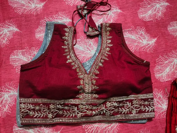 Maroon_Vichitra_Silk_Golden_Zari_Embroidered_Tie-Up_Blouse_For_Women