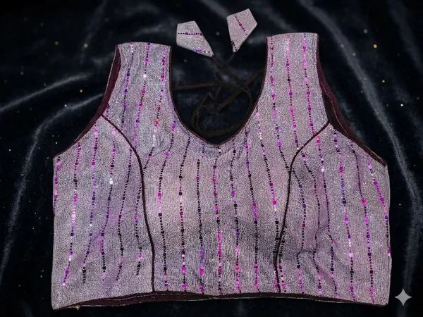 Purple_Vichitra_Silk_Sequin_Sleeveless_Lace-Up_Blouse_For_Women