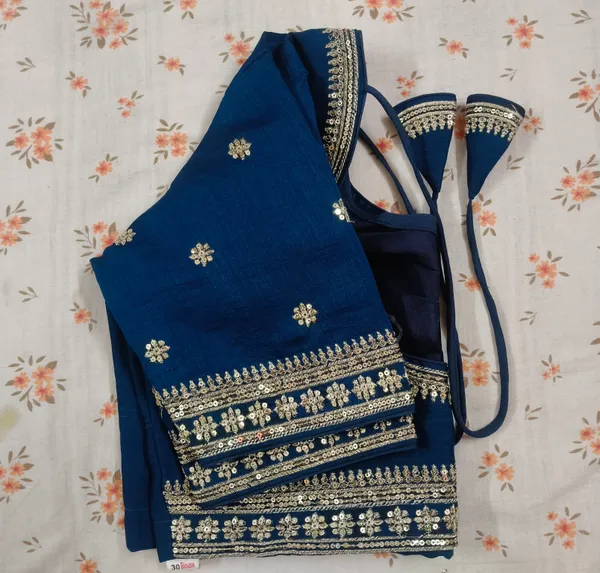 Royal_Blue_Vichitra_Silk_Gold_Sequin_Embellished_Blouse_For_Women