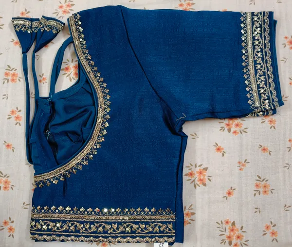 Royal_Blue_Vichitra_Silk_Gota_Work_Blouse_For_Women