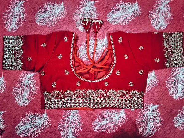 Pink_Vichitra_Silk_Silver_Embroidered_Saree_Blouse_For_Women