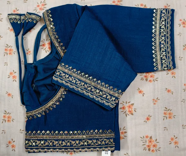 Royal_Blue_Vichitra_Silk_Gota_Work_Blouse_For_Women