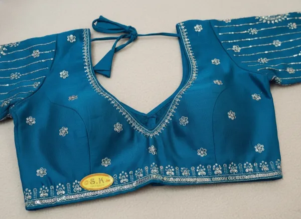 Blue_Vichitra_Silk_Silver_Sequin_Embroidered_Blouse_For_Women