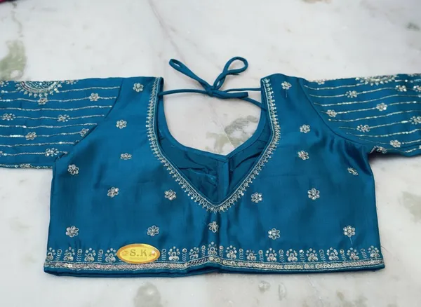Blue_Vichitra_Silk_Silver_Sequin_Embroidered_Blouse_For_Women