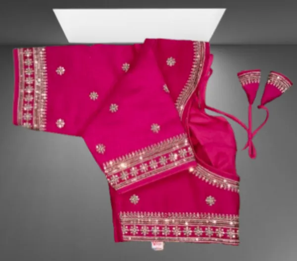 Magenta_Vichitra_Silk_Golden_Embroidered_Deep_Back_Tassel_Blouse_For_Women