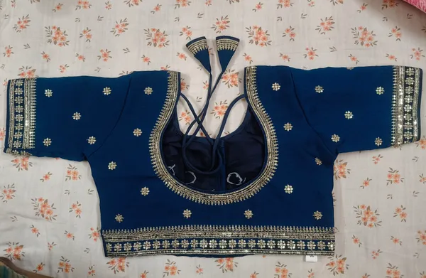 Royal_Blue_Vichitra_Silk_Gold_Sequin_Embellished_Blouse_For_Women