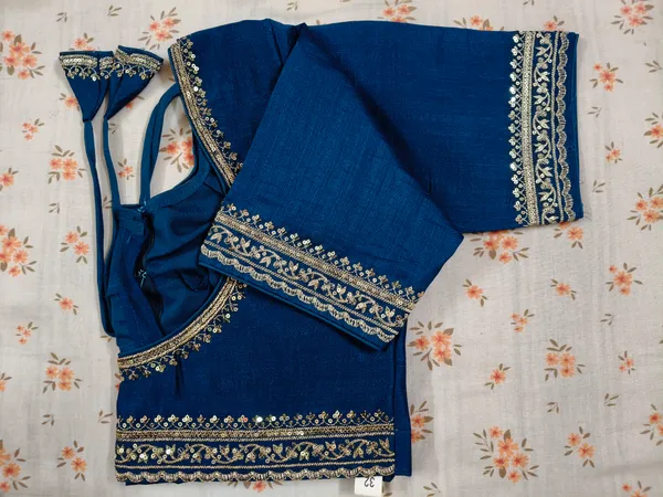 Royal_Blue_Vichitra_Silk_Gota_Work_Blouse_For_Women