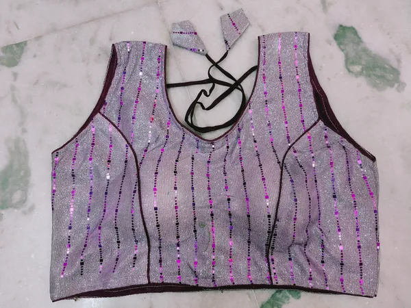 Purple_Vichitra_Silk_Sequin_Sleeveless_Lace-Up_Blouse_For_Women