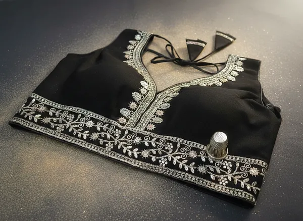 Black_Vichitra_Silk_Sleeveless_Silver_Embroidered_Choli_Blouse_For_Women