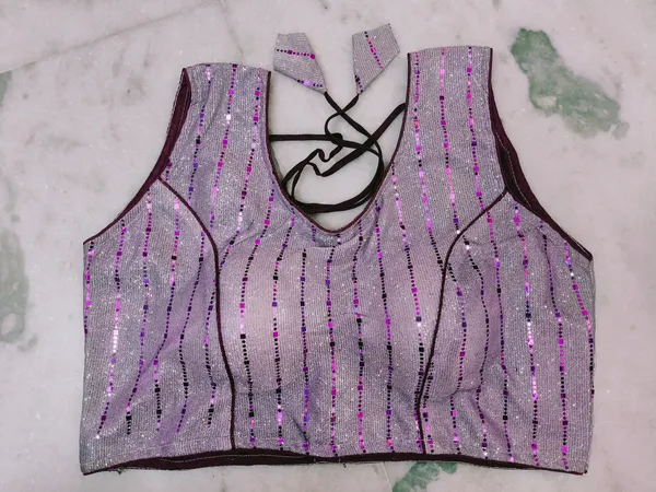 Purple_Vichitra_Silk_Sequin_Sleeveless_Lace-Up_Blouse_For_Women