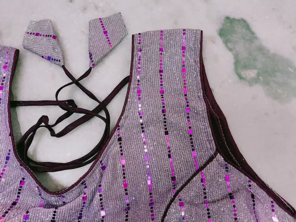 Purple_Vichitra_Silk_Sequin_Sleeveless_Lace-Up_Blouse_For_Women
