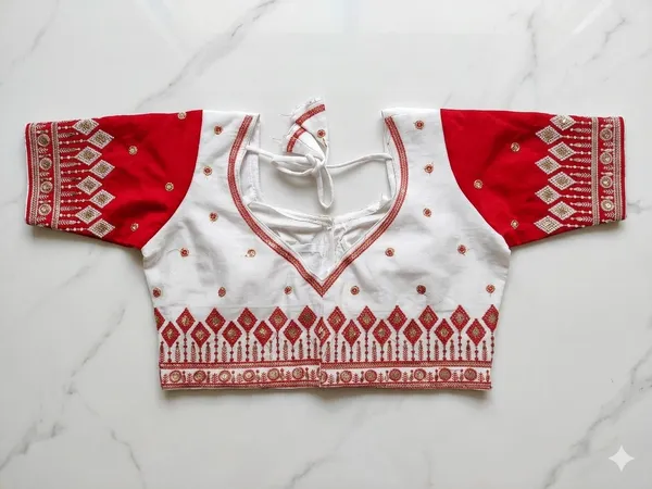 Red_White_Cotton_Embroidered_Back_Tie-Up_Blouse_For_Women