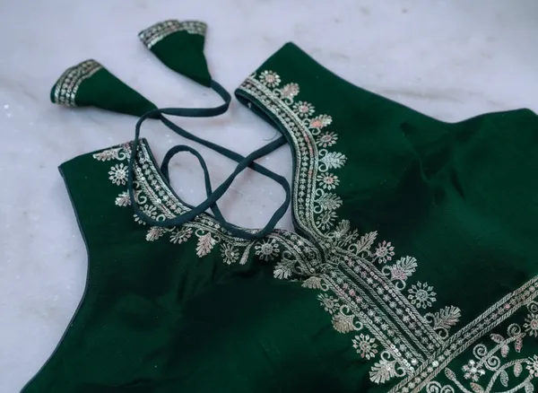 Green_Vichitra_Silk_Sleeveless_Embroidered_Halter_Blouse_For_Women