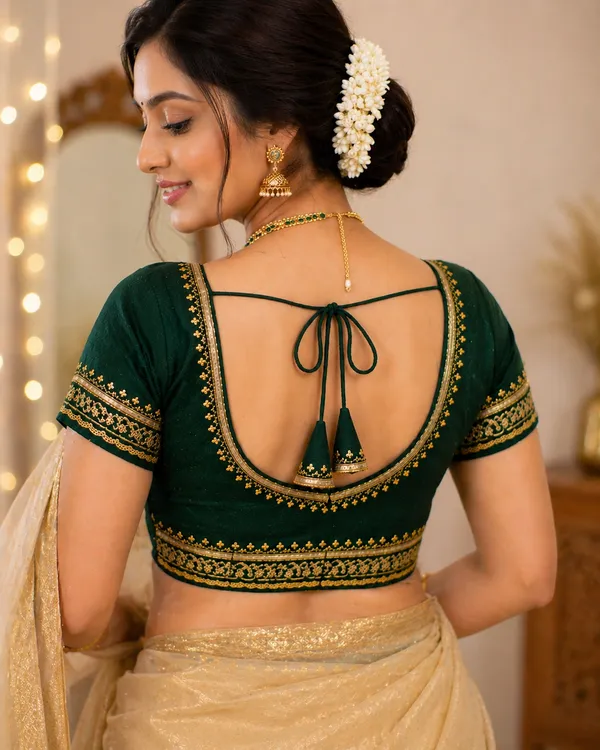 Green_Vichitra_Silk_Embroidered_Keyhole_Back_Blouse_For_Women