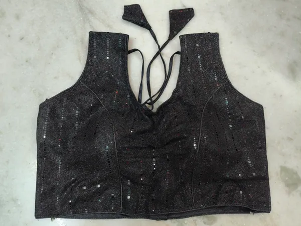 Black_Vichitra_Silk_Sequin_Sleeveless_Halter_Blouse_For_Women