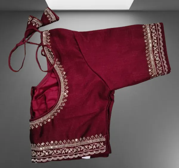 Maroon_Vichitra_Silk_Golden_Zari_Embroidered_Blouse_For_Women