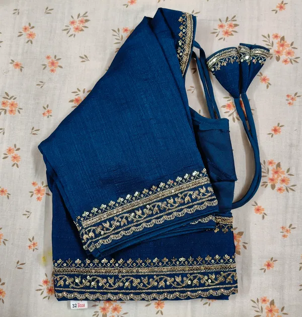 Royal_Blue_Vichitra_Silk_Gota_Work_Blouse_For_Women