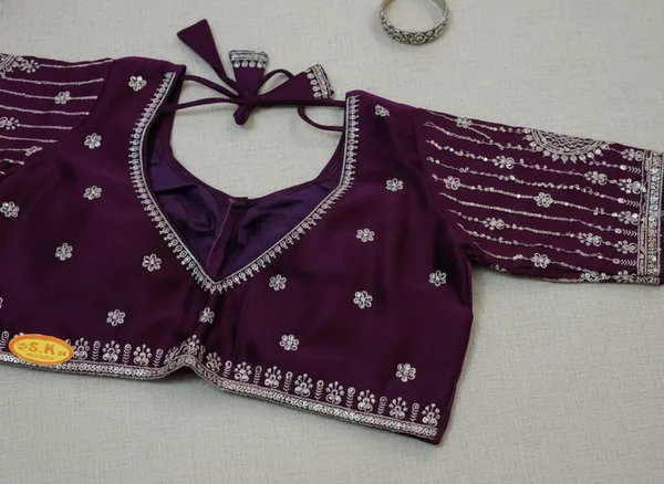 Wine_Vichitra_Silk_Silver_Sequin_Embellished_Blouse_For_Women