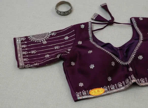 Wine_Vichitra_Silk_Silver_Sequin_Embellished_Blouse_For_Women