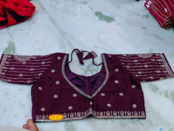 Wine_Vichitra_Silk_Silver_Sequin_Embellished_Blouse_For_Women