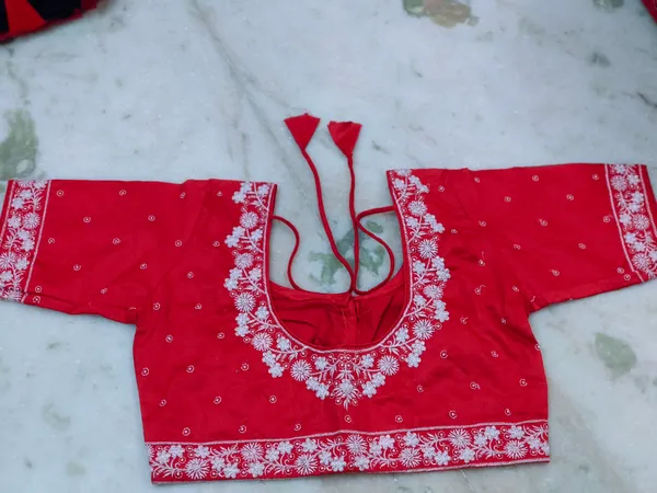 Red_Cotton_Floral_Embroidered_Round_Neck_Blouse_For_Women