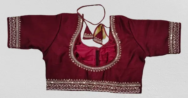 Maroon_Vichitra_Silk_Golden_Zari_Embroidered_Blouse_For_Women