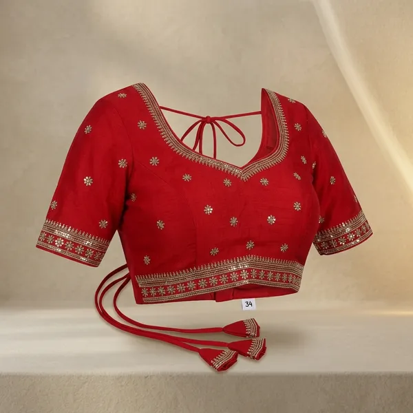 Red_Vichitra_Silk_Embroidered_Saree_Blouse_For_Women