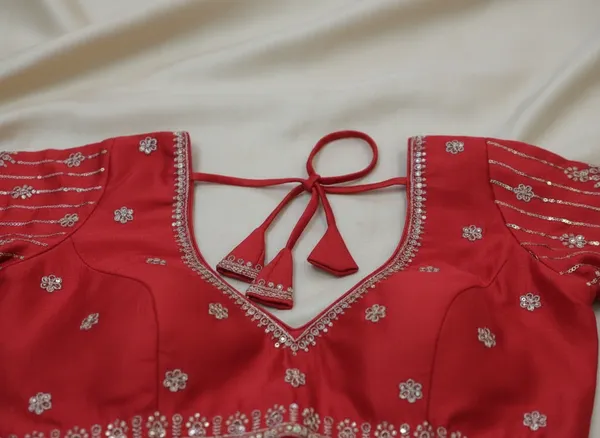 Red_Vichitra_Silk_V-Neck_Embroidered_Blouse_For_Women