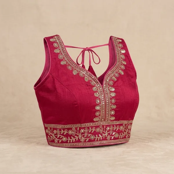 Red_Vichitra_Silk_Gold_Zari_Embroidered_Blouse_For_Women