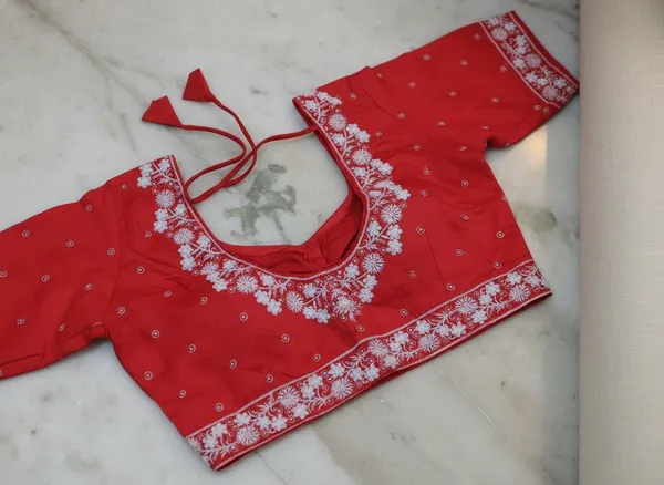 Red_Cotton_Floral_Embroidered_Round_Neck_Blouse_For_Women