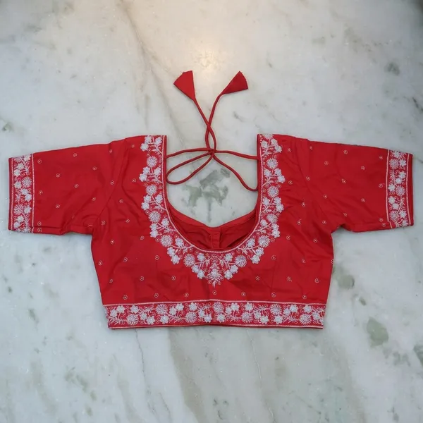 Red_Cotton_Floral_Embroidered_Round_Neck_Blouse_For_Women