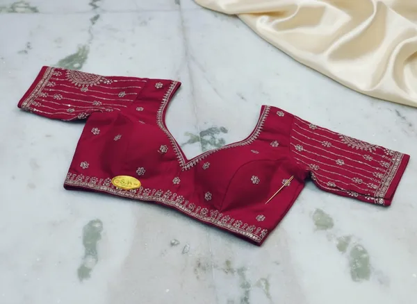 Maroon_Vichitra_Silk_Sequin_Embellished_Tie-Up_Blouse_For_Women