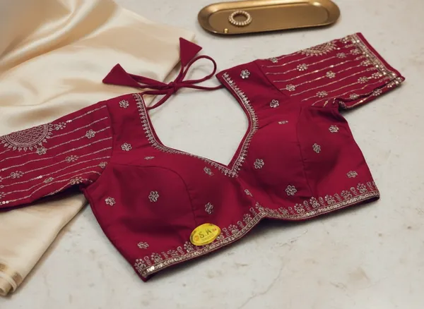 Maroon_Vichitra_Silk_Sequin_Embellished_Tie-Up_Blouse_For_Women