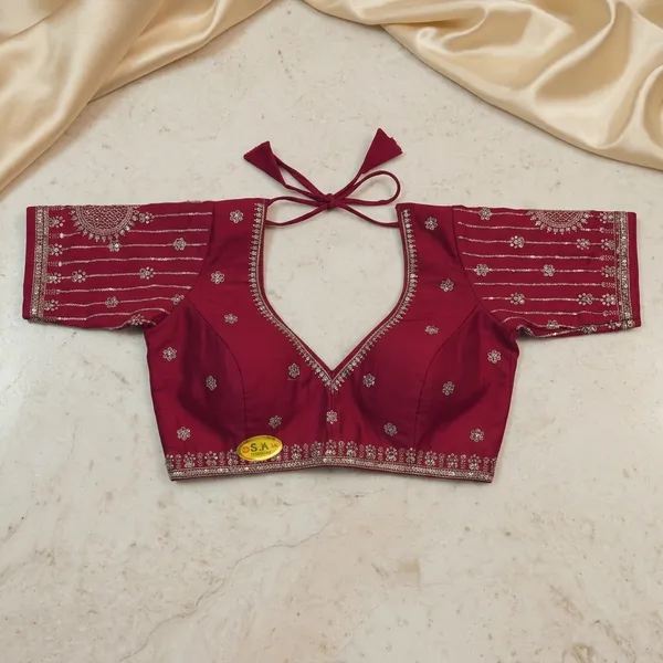 Maroon_Vichitra_Silk_Sequin_Embellished_Tie-Up_Blouse_For_Women