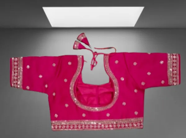 Magenta_Vichitra_Silk_Golden_Embroidered_Deep_Back_Tassel_Blouse_For_Women