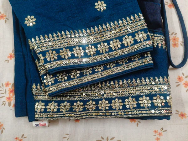 Royal_Blue_Vichitra_Silk_Gold_Sequin_Embellished_Blouse_For_Women