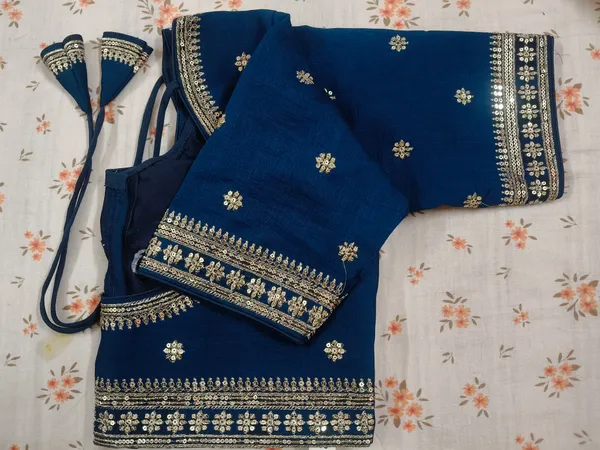 Royal_Blue_Vichitra_Silk_Gold_Sequin_Embellished_Blouse_For_Women