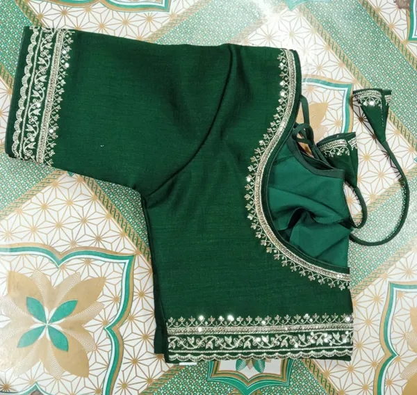 Green_Vichitra_Silk_Embroidered_Keyhole_Back_Blouse_For_Women