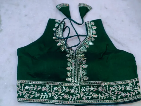 Green_Vichitra_Silk_Sleeveless_Embroidered_Halter_Blouse_For_Women