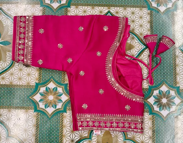 Magenta_Vichitra_Silk_Golden_Embroidered_Deep_Back_Tassel_Blouse_For_Women