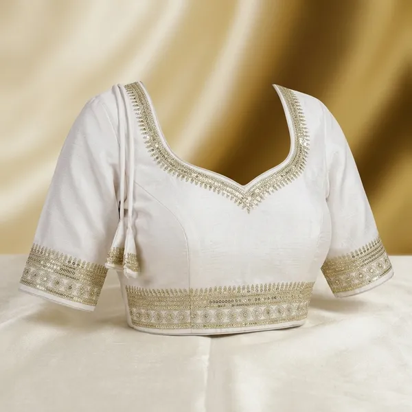 White_Vichitra_Silk_Gota_Patti_Embellished_Blouse_For_Women
