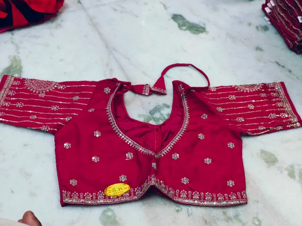 Maroon_Vichitra_Silk_Sequin_Embellished_Tie-Up_Blouse_For_Women