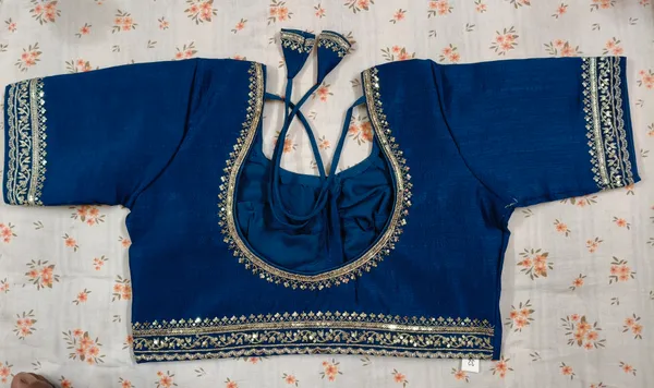 Royal_Blue_Vichitra_Silk_Gota_Work_Blouse_For_Women