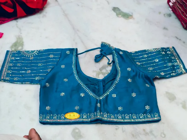 Blue_Vichitra_Silk_Silver_Sequin_Embroidered_Blouse_For_Women