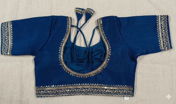 Royal_Blue_Vichitra_Silk_Gota_Work_Blouse_For_Women