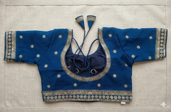 Royal_Blue_Vichitra_Silk_Gold_Sequin_Embellished_Blouse_For_Women